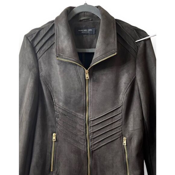 NWOT Andrew Marc Suede Pleated Motorcycle Jacket Size L Coat Marc New York - Picture 4 of 9